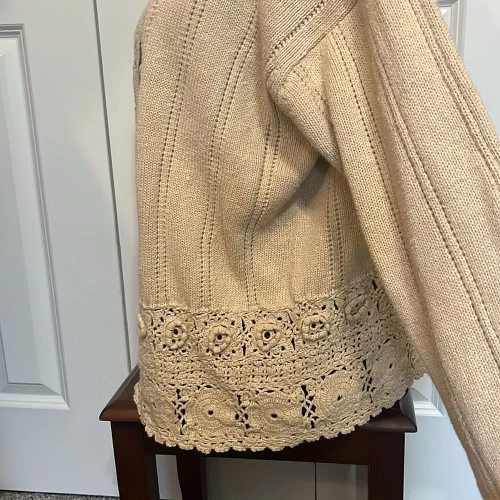 Vintage OBR Crochet Button Down Cardigan Sweater Cottage Core Classic Preppy L